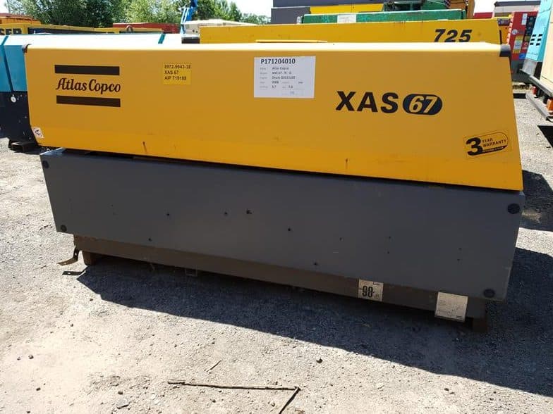 Used 2008 Atlas Copco XAS 67 - G Portable Air Compressor, 131 CFM