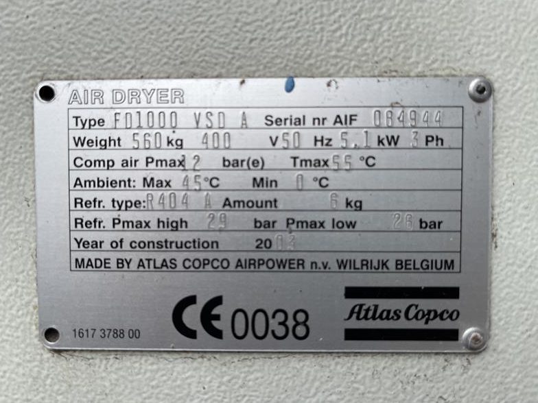 Used 2003 Atlas Copco FD 1000 VSD Compressed Air Dryer